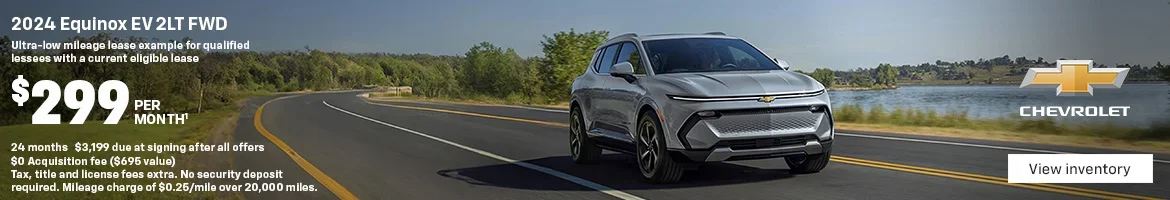 2024 Equinox EV 2LT FWD. Ultra-low mileage lease example for qualified lessees